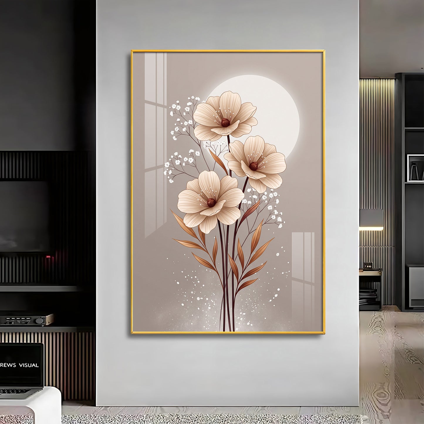 Soft Floral Bouquet & Moon Premium Acrylic Vertical Wall Art
