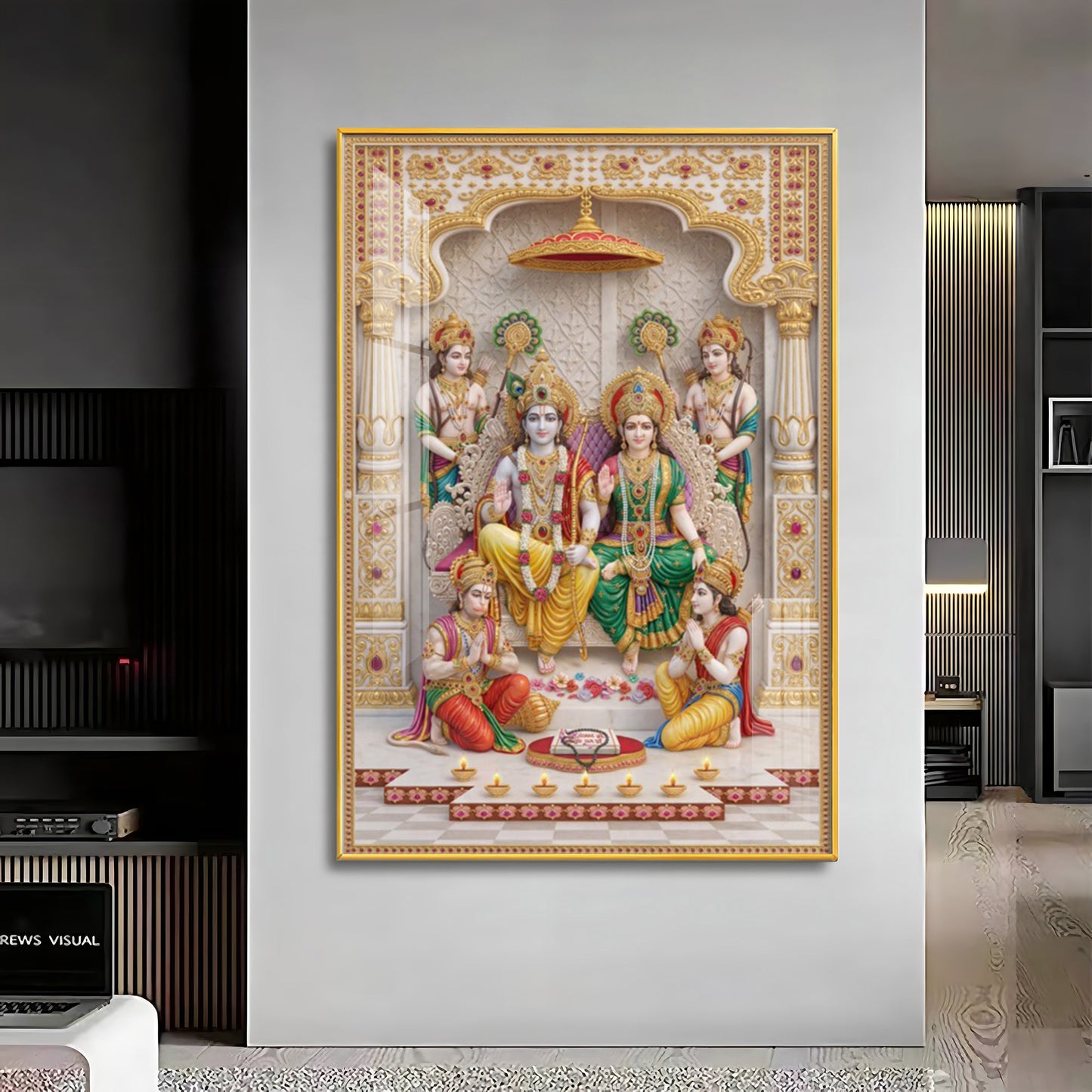 Lord Ram seated with Goddess Sita Premium Acrylic Vertical Wall Art