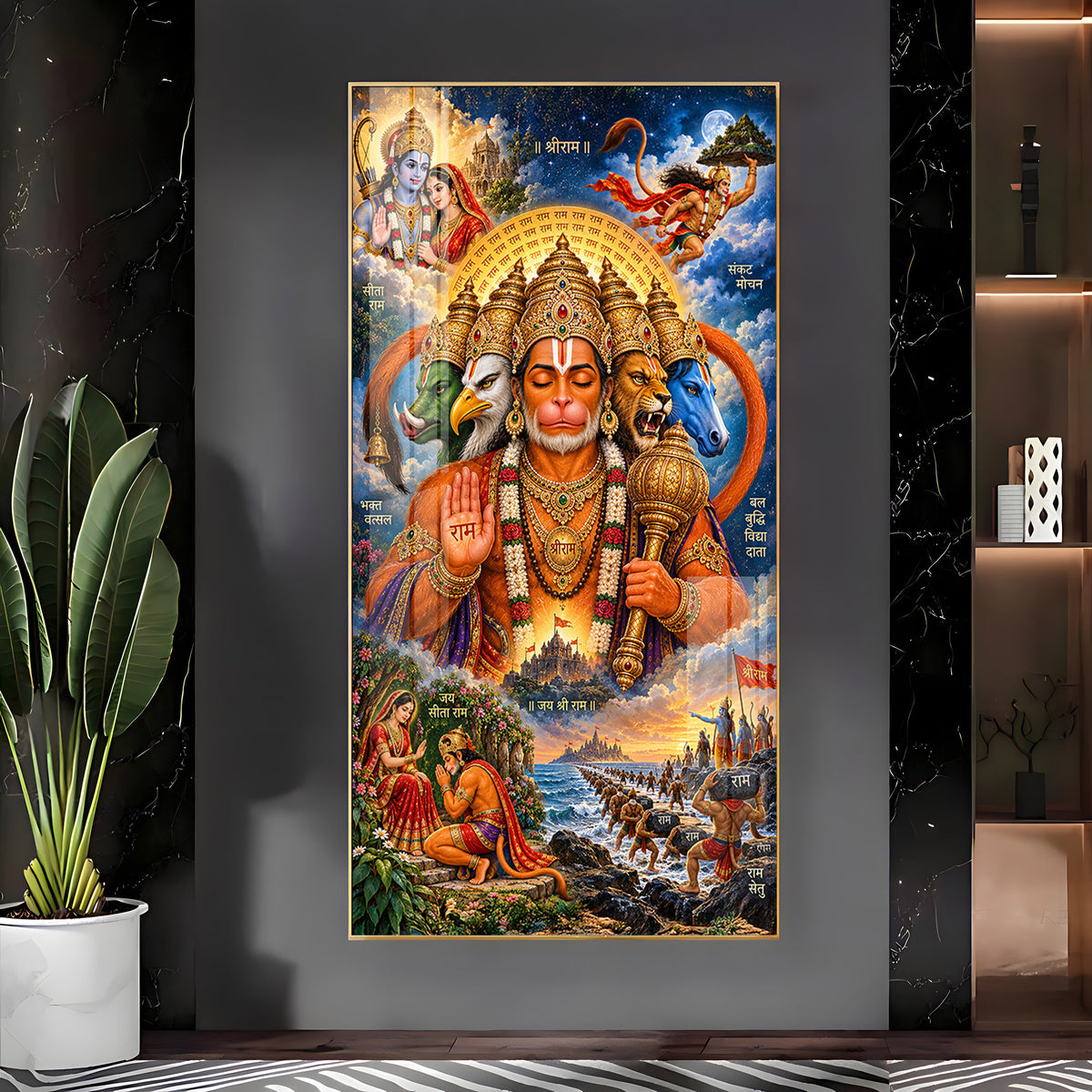 Divine Panchmukhi Hanuman Premium Acrylic Vertical Wall Art