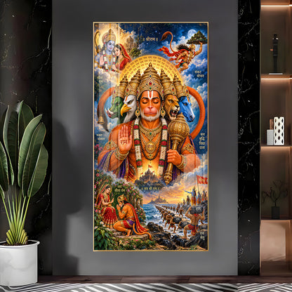 Divine Panchmukhi Hanuman Premium Acrylic Vertical Wall Art