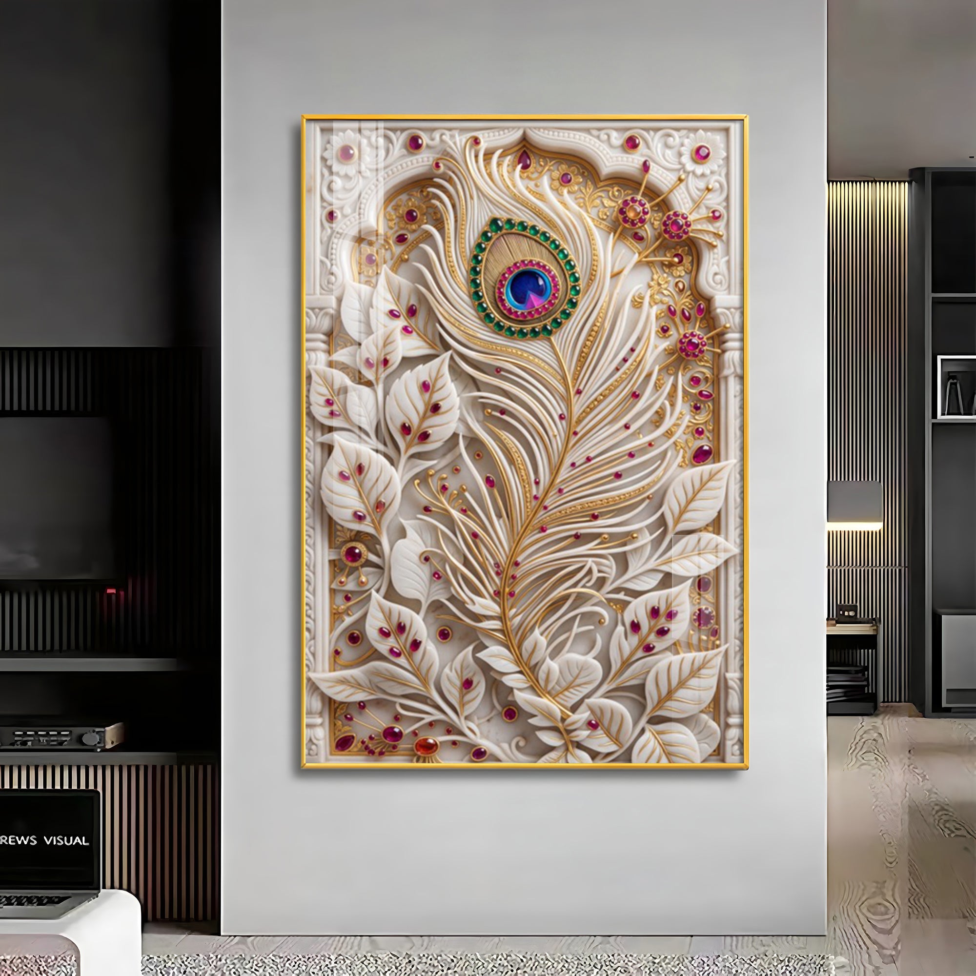 White Peacock Feather Premium Acrylic Vertical Wall Art