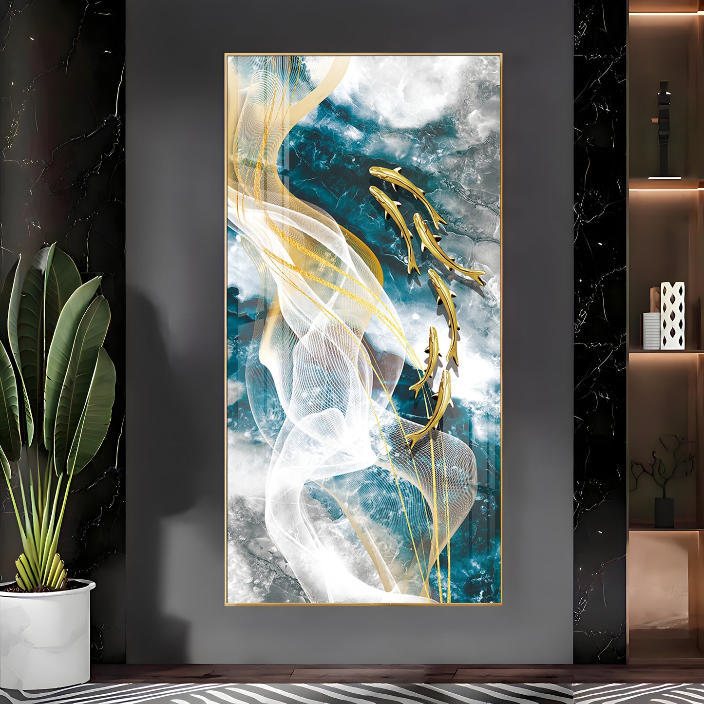 Golden Swim Premium Acrylic Vertical Wall Art