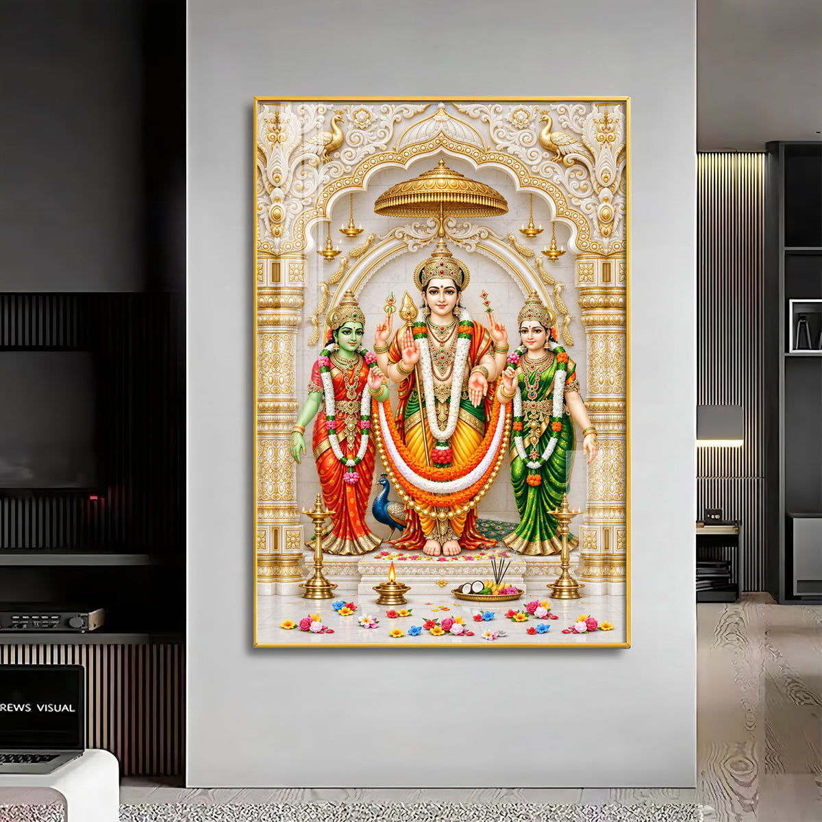 Divine Murugan Valli Deivanai Subramanya Swamy Premium Acrylic Vertical Wall Art