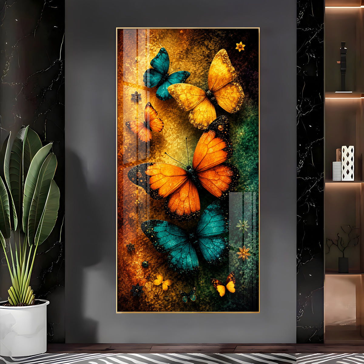 Vibrant Butterflies & Textured Background Premium Acrylic Vertical Wall Art