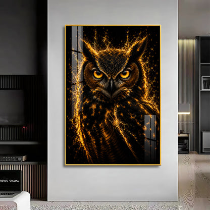Golden Flame Owl Premium Acrylic Vertical Wall Art