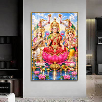 Maa Lakshmi, Saraswati & Ganesha Premium Acrylic Vertical Wall Art