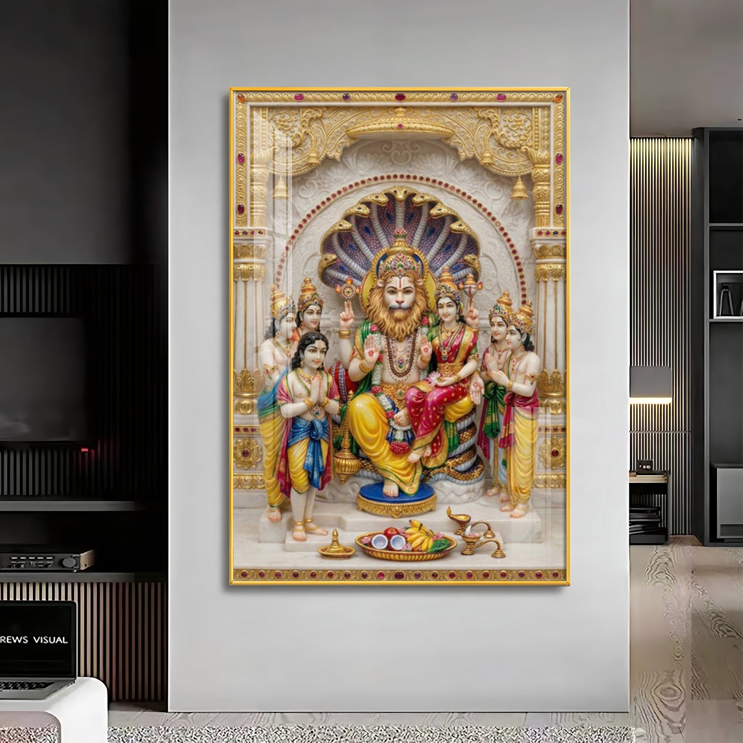 Lakshmi Narasimha Bhagwan Premium Acrylic Vertical Wall Art