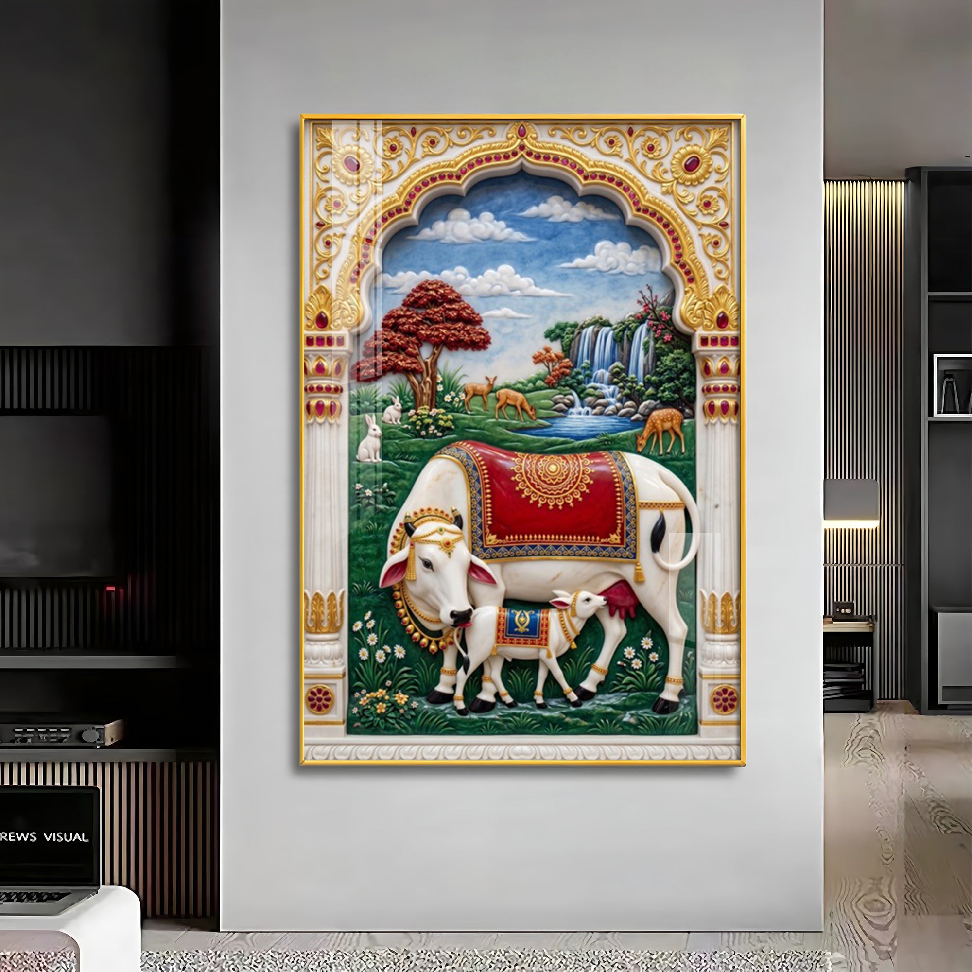 Kamdhenu Gomata Premium Acrylic Vertical Wall Art