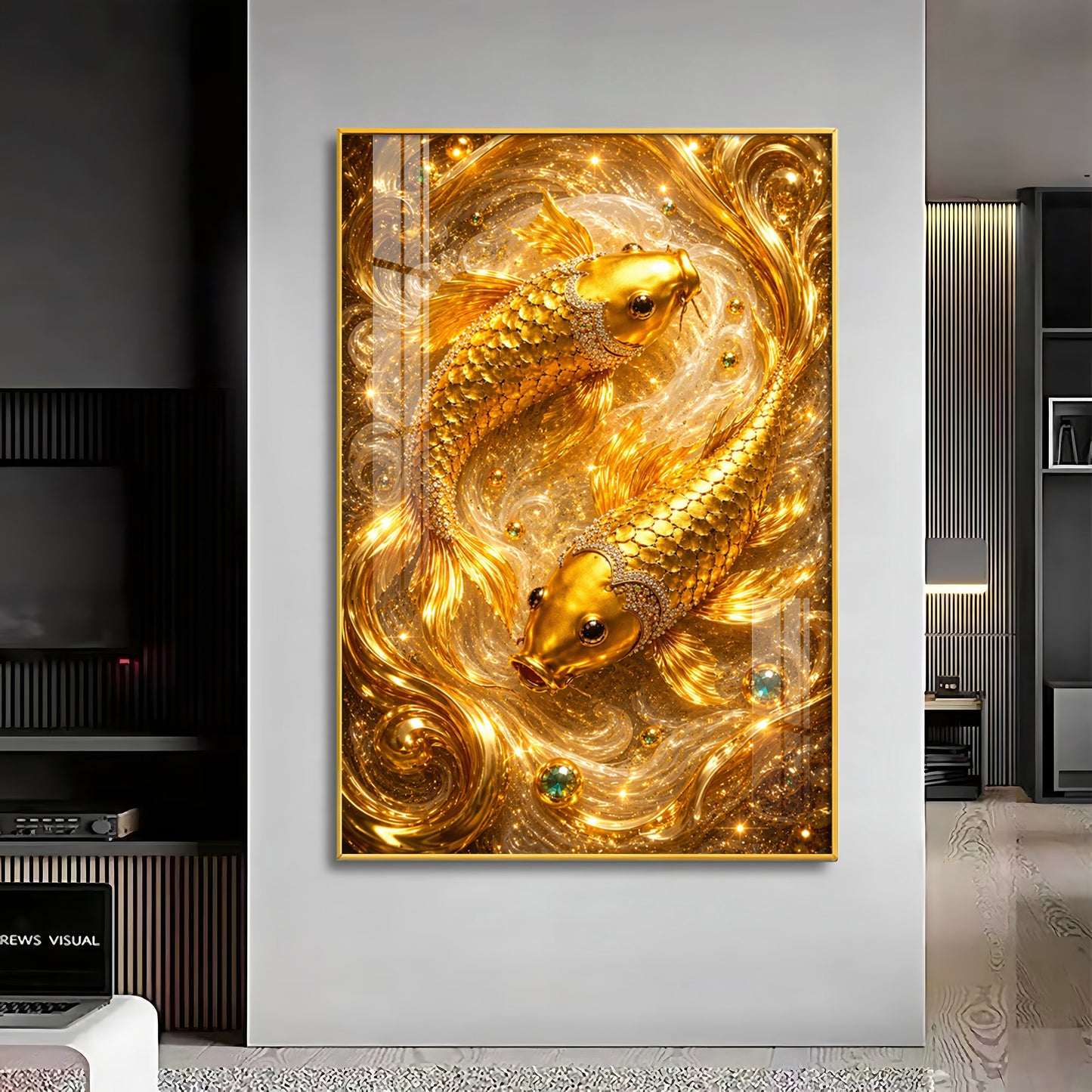Golden Koi Fish Pair Premium Acrylic Vertical Wall Art