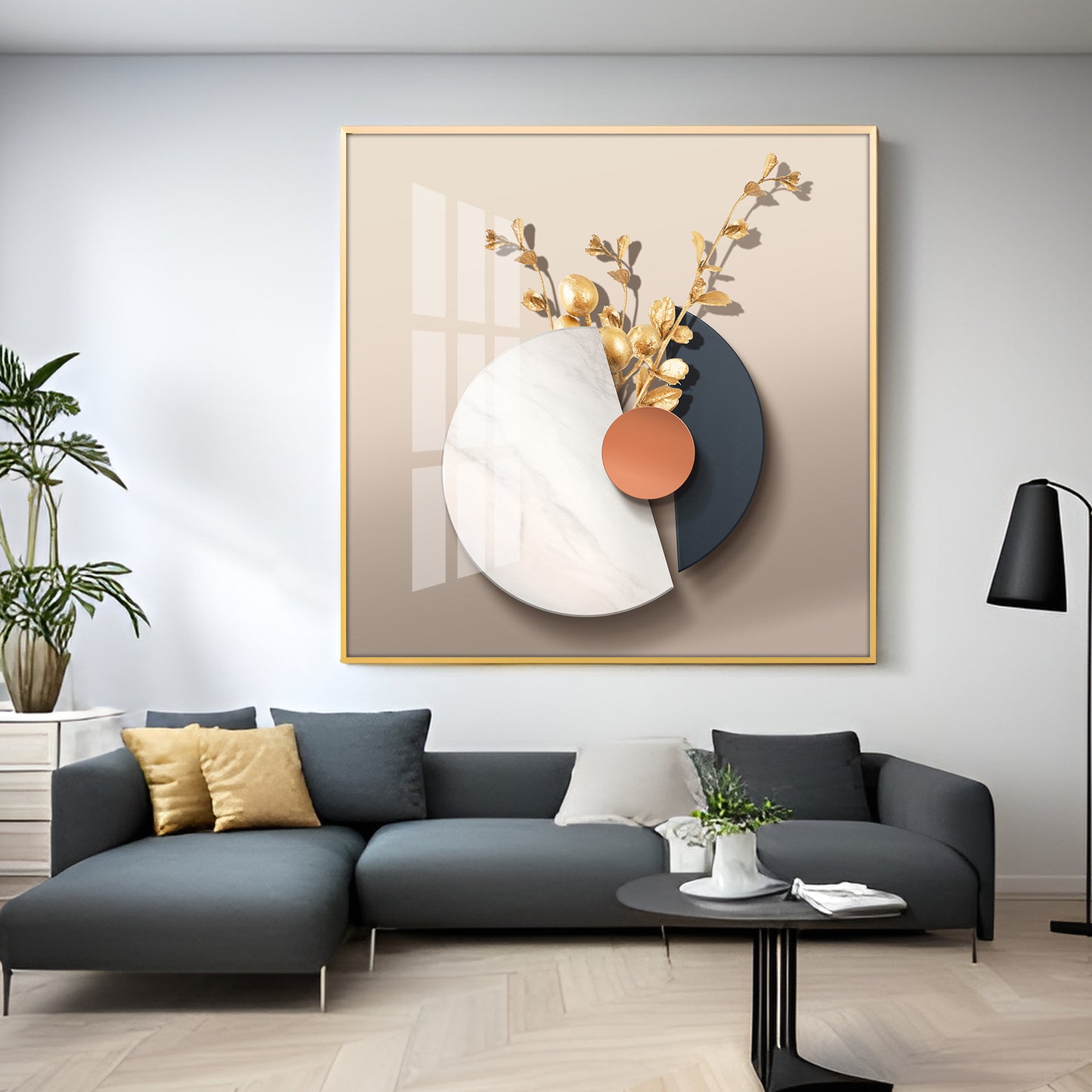 Gold-Toned Decorative Branches Premium Acrylic Square Wall Art