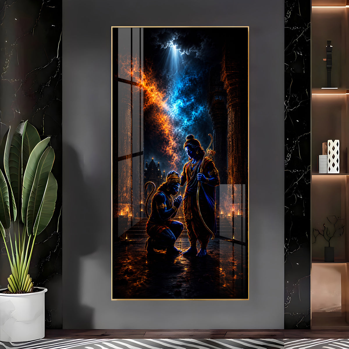 Sacred Lord Ram Blessing Hanumanji Premium Acrylic Vertical Wall Art