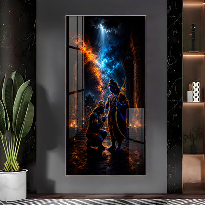 Sacred Lord Ram Blessing Hanumanji Premium Acrylic Vertical Wall Art