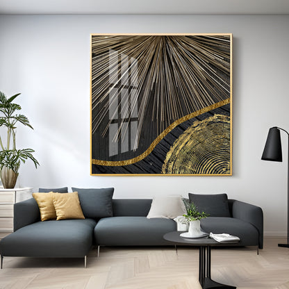 Golden Black Wood Tree Rings Premium Acrylic Square Wall Art