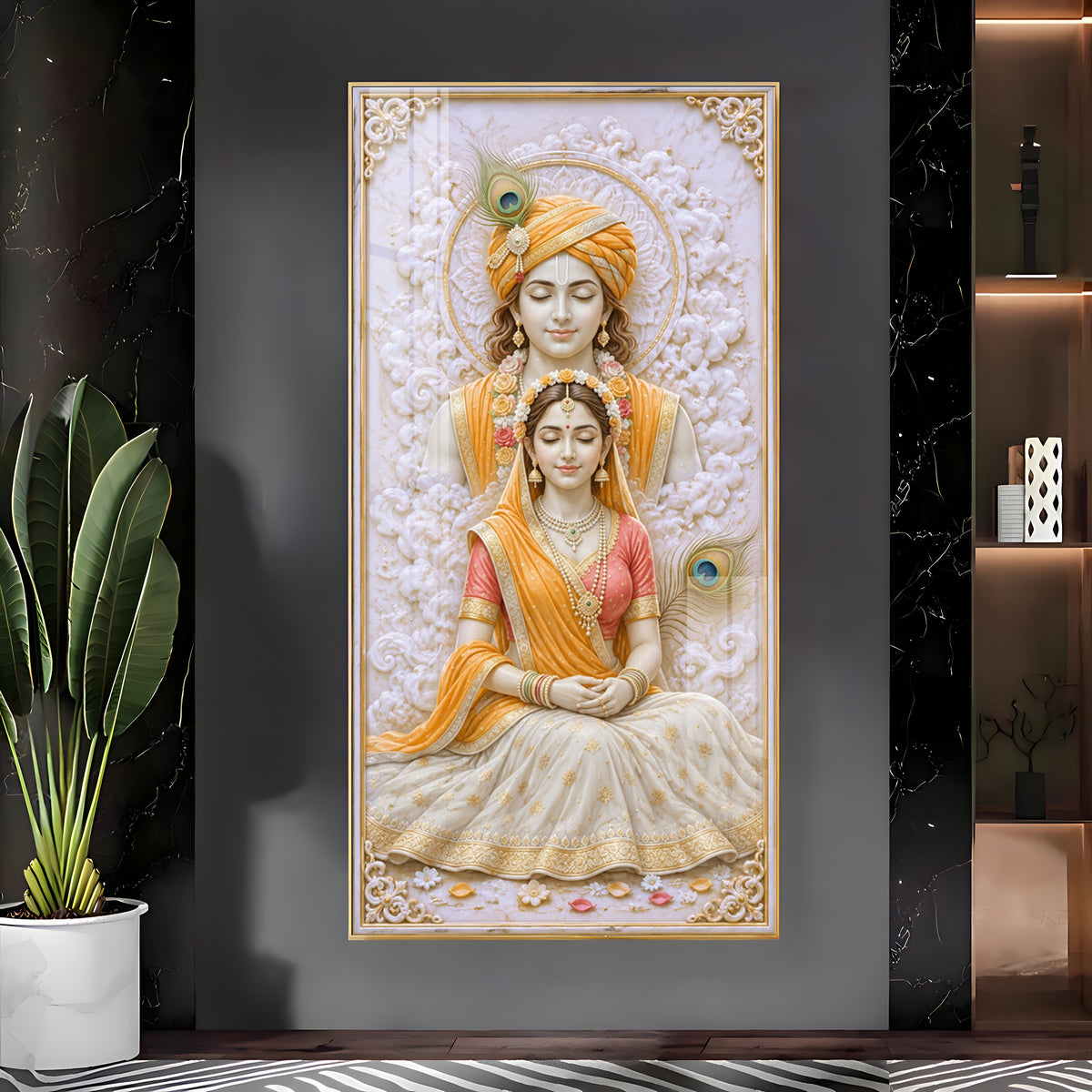 Meditation Radha Krishna Premium Acrylic Vertical Wall Art