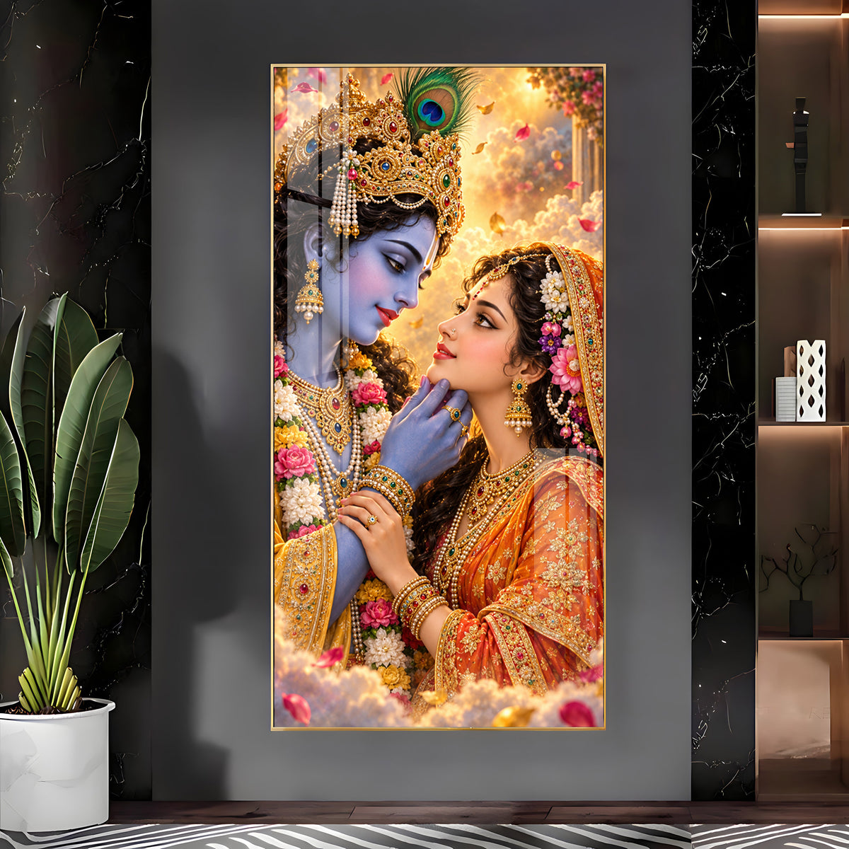Divine Bond of Krishna and Radha Premium Acrylic Vertical Wall Art