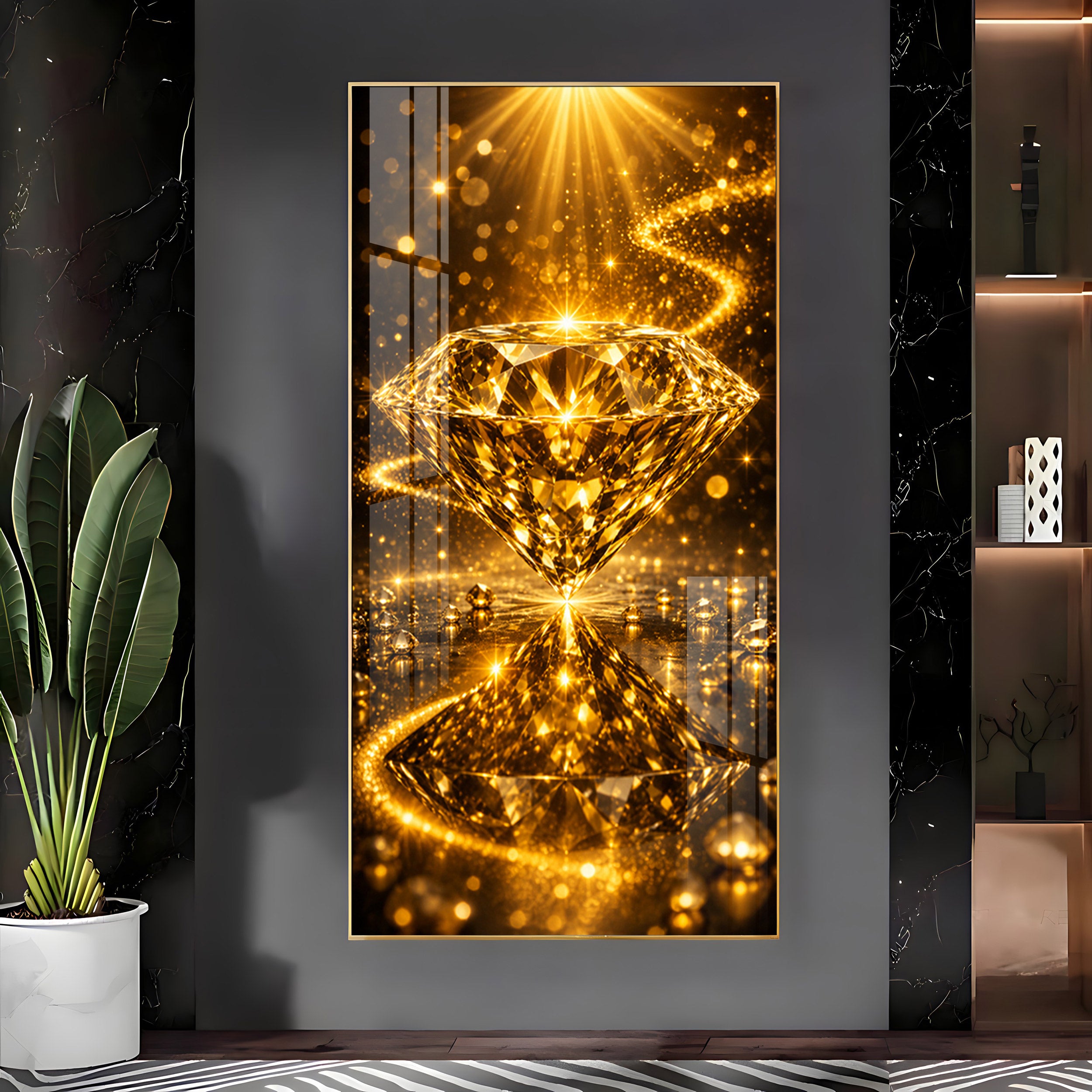 Golden Diamond Premium Acrylic Vertical Wall Art