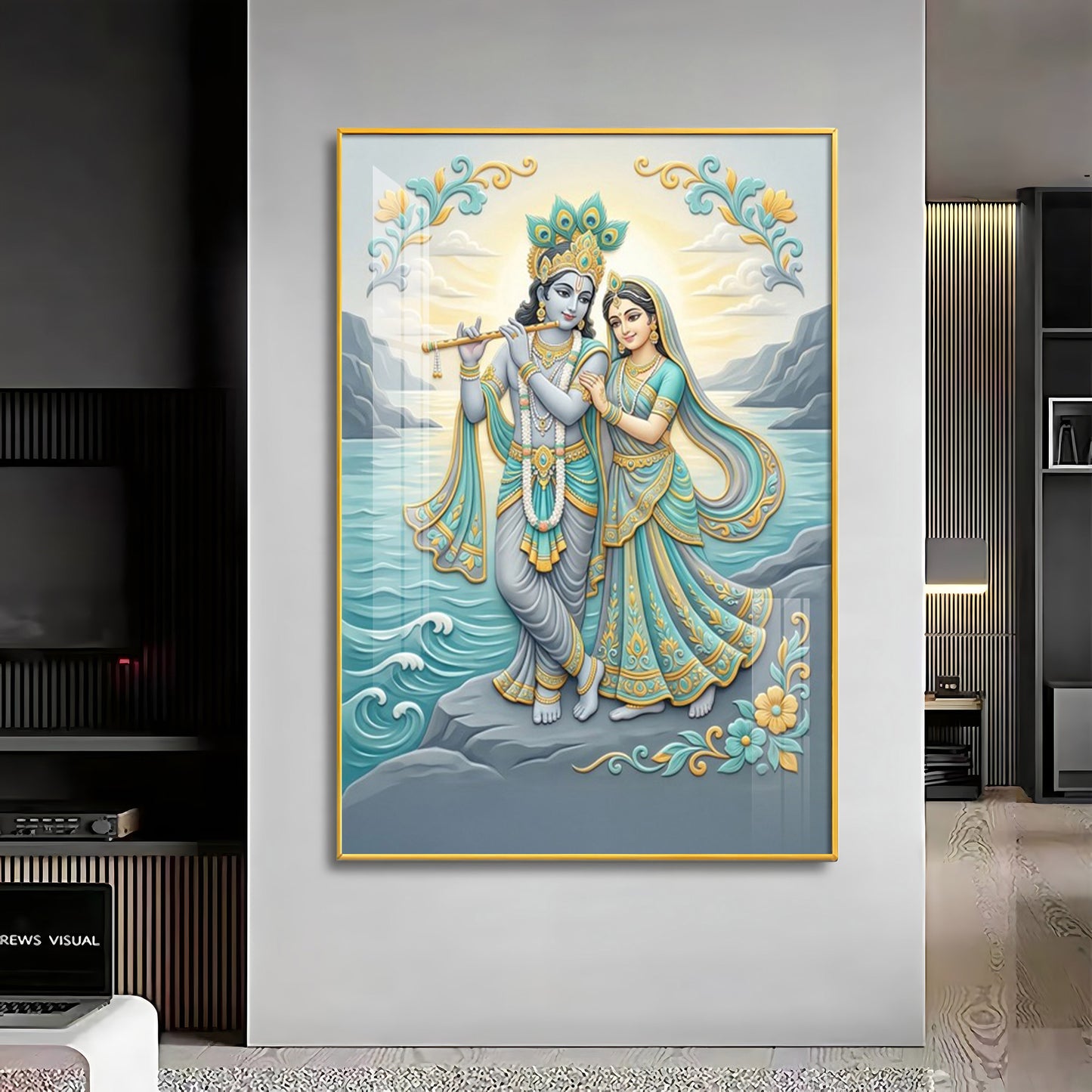Radha Krishna Swaroop Premium Acrylic Vertical Wall Art