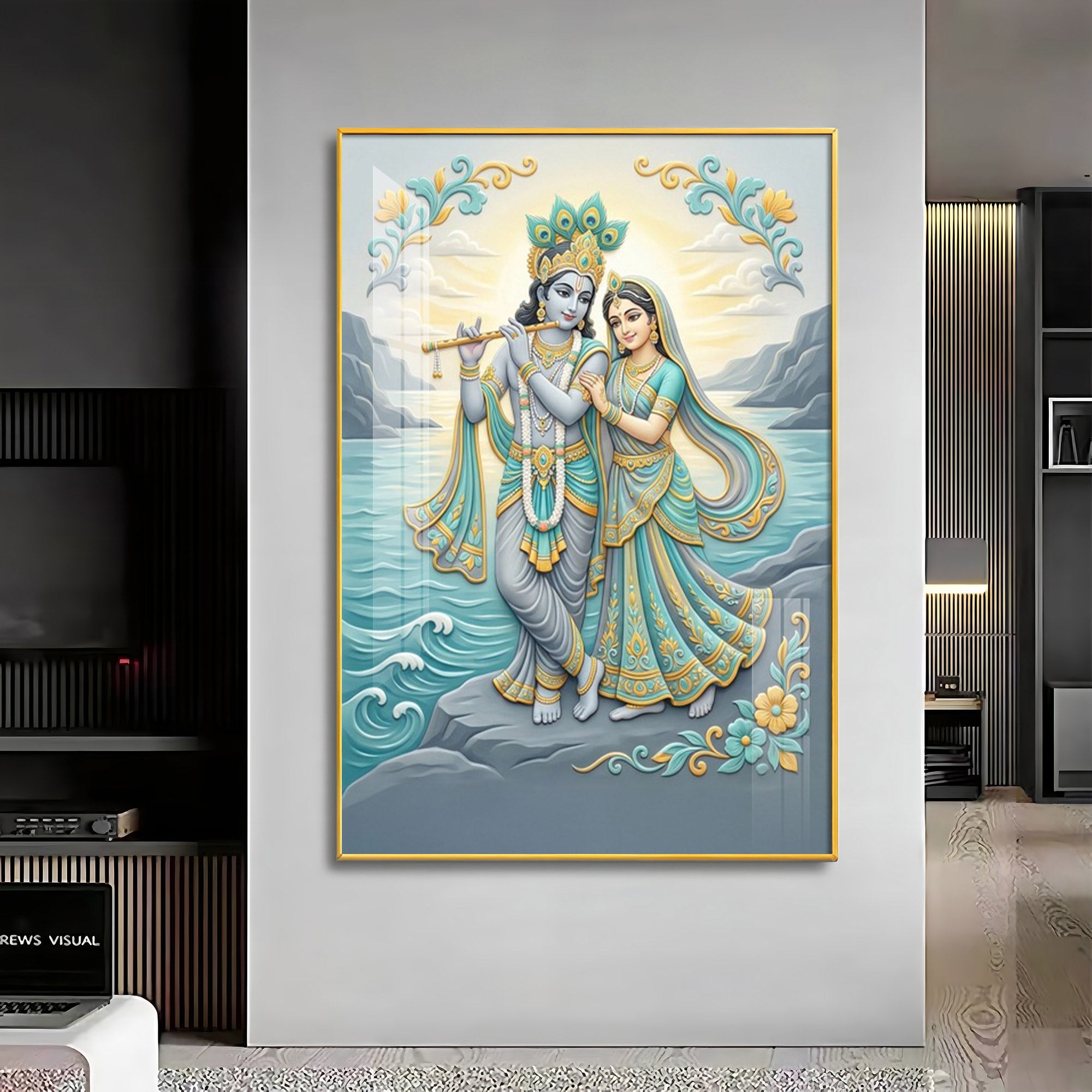 Radha Krishna Swaroop Premium Acrylic Vertical Wall Art