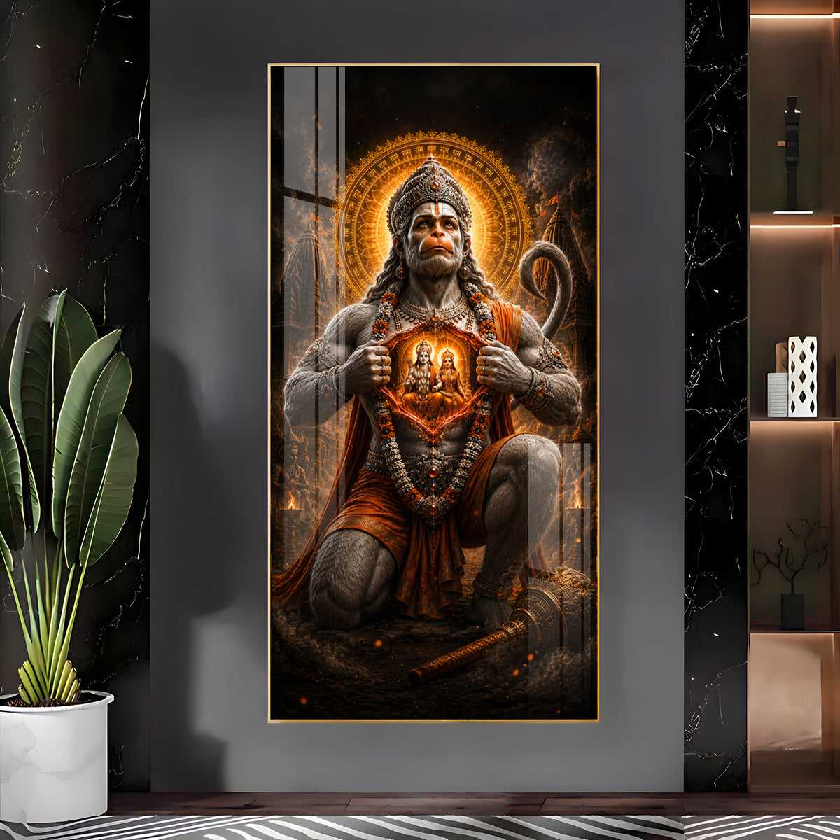 Lord Hanuman Showing Ram Sita In Heart Premium Acrylic Vertical Wall Art