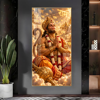 Lord Hanuman Meditation Premium Acrylic Vertical Wall Art