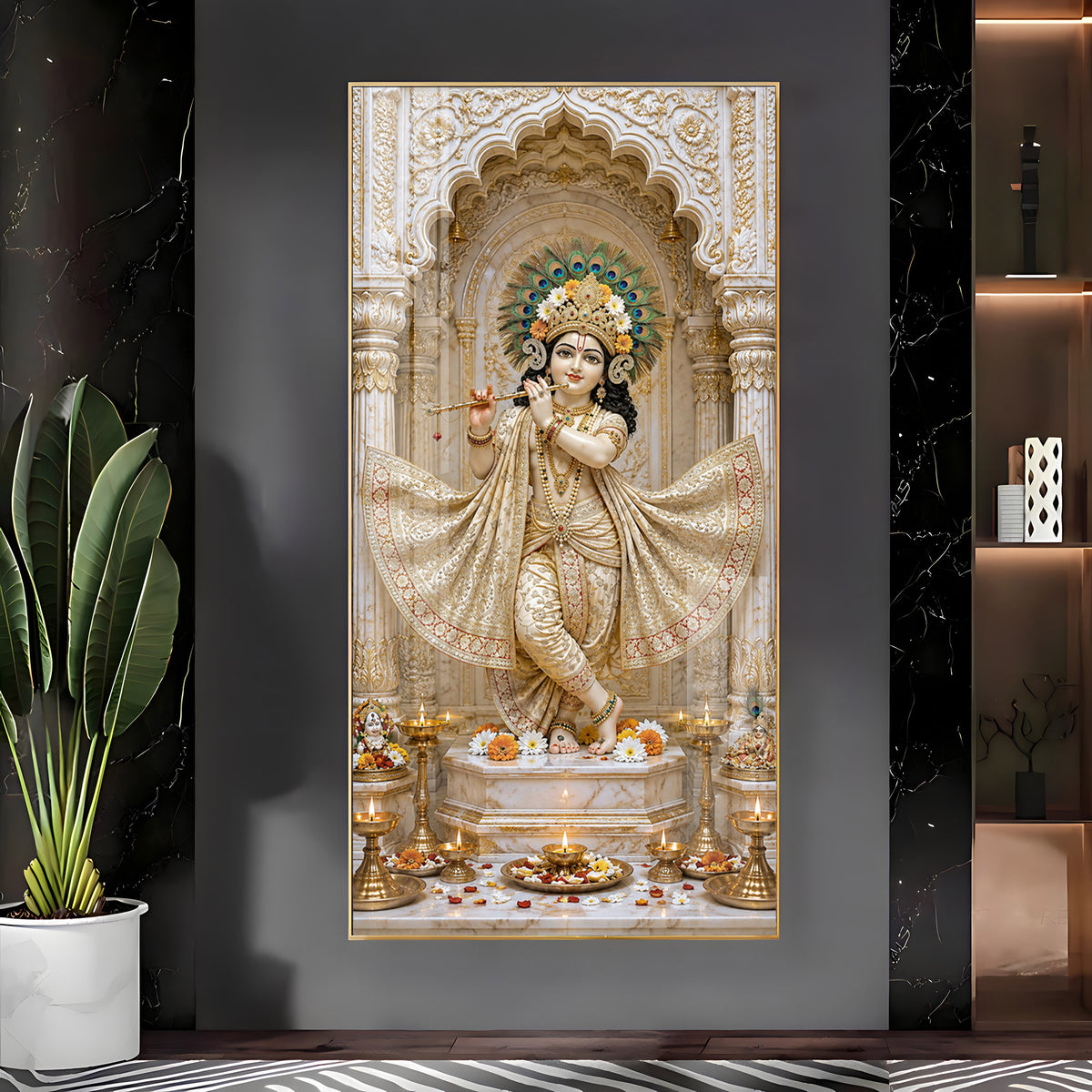 Shri Krishna Playing Flute Premium Acrylic Vertical Wall Art