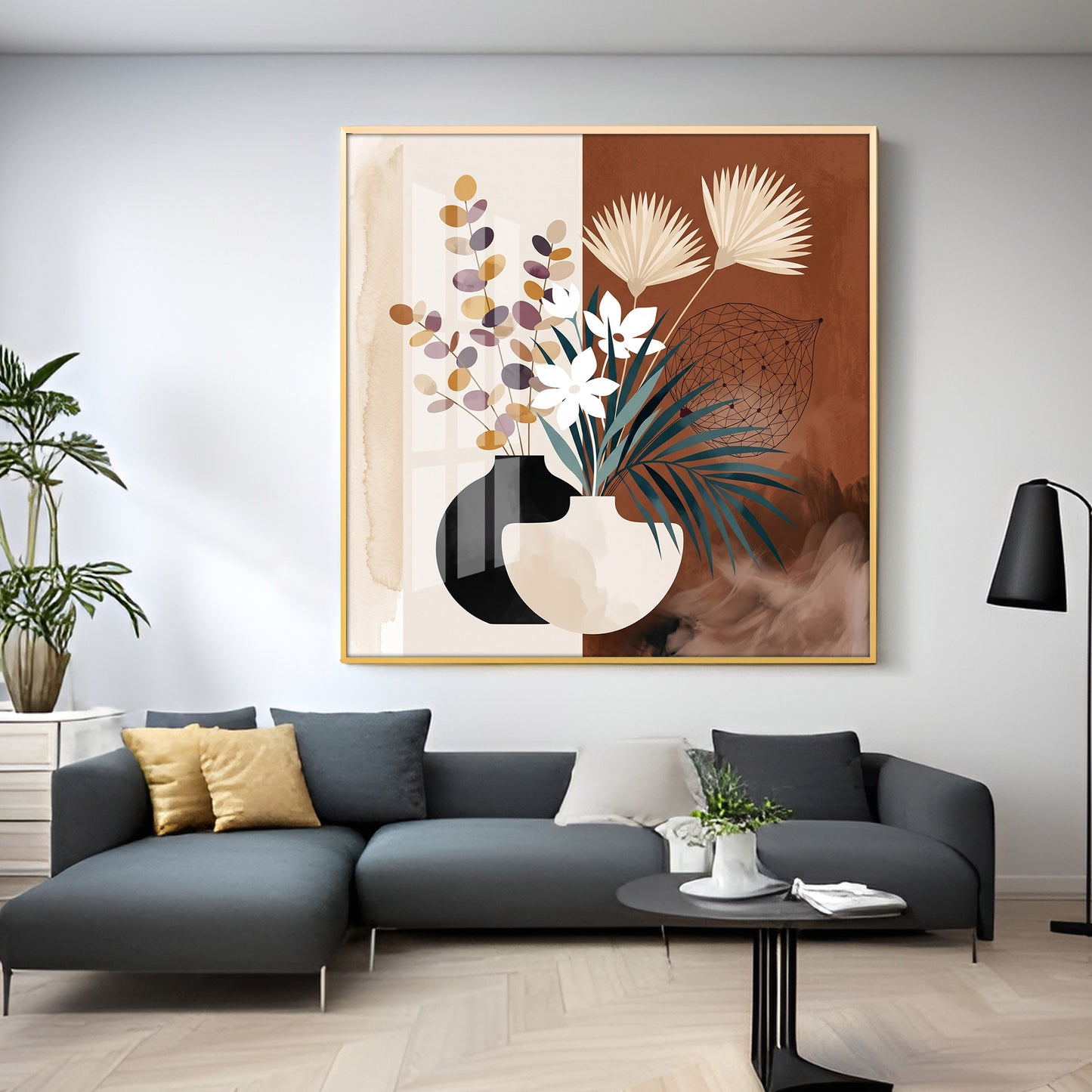 Two Overlapping Silhouettes Premium Acrylic Square Wall Art