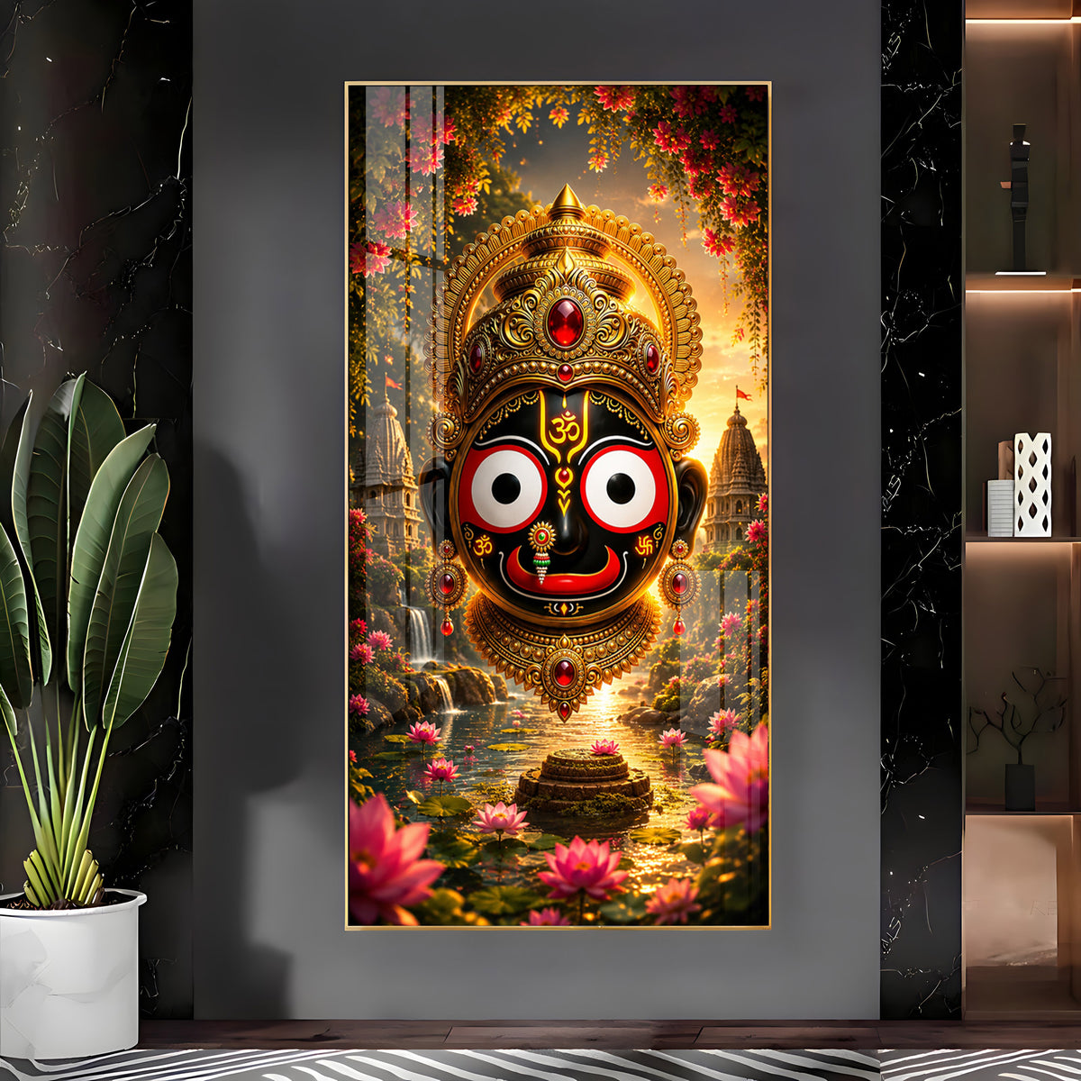 Lord Jagannath Puri Golden Crown Premium Acrylic Vertical Wall Art