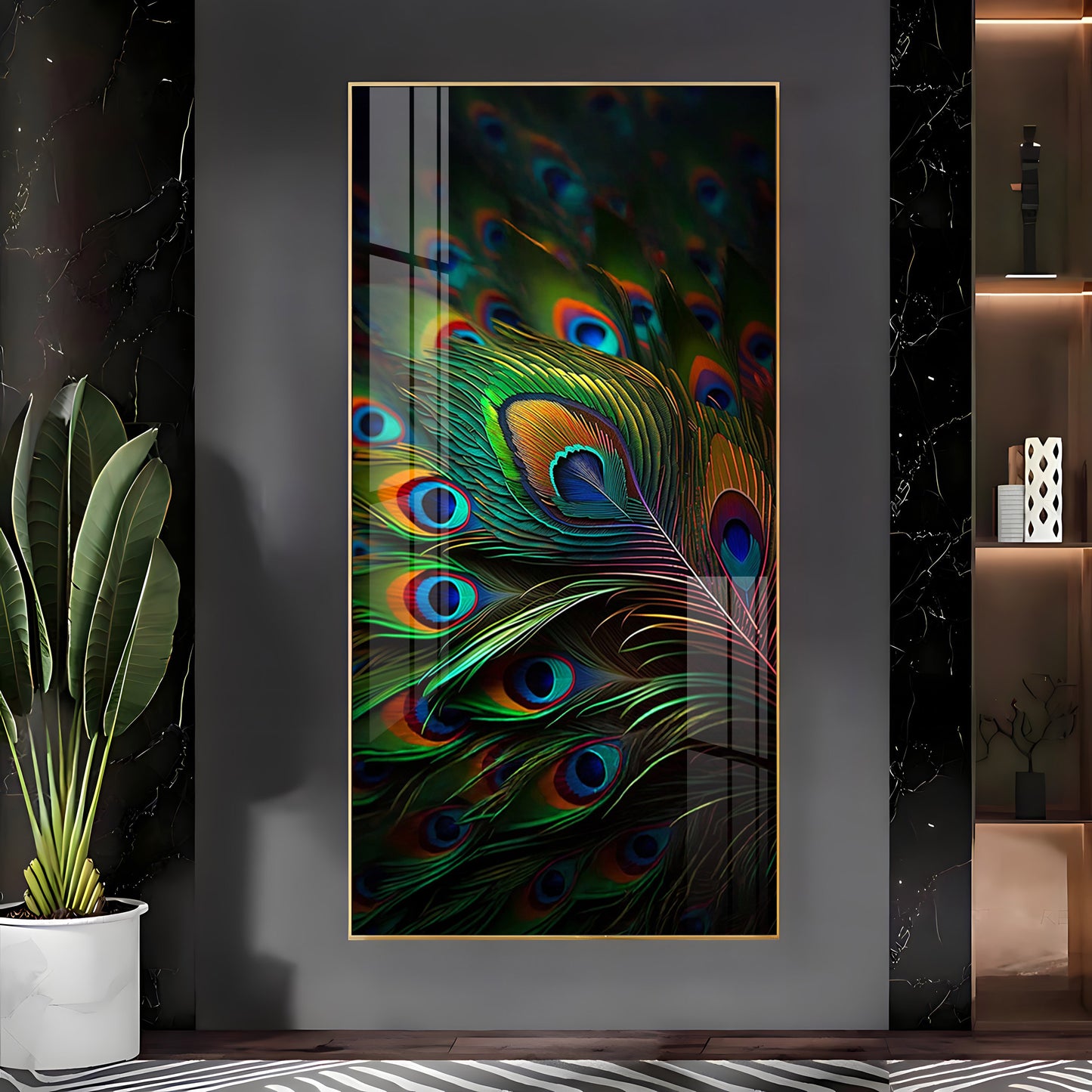 Peacock Feathers Premium Acrylic Vertical Wall Art