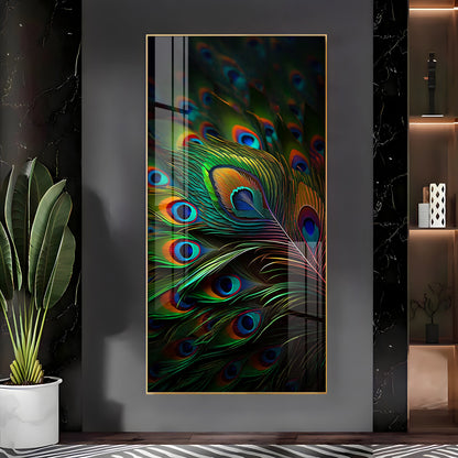 Peacock Feathers Premium Acrylic Vertical Wall Art