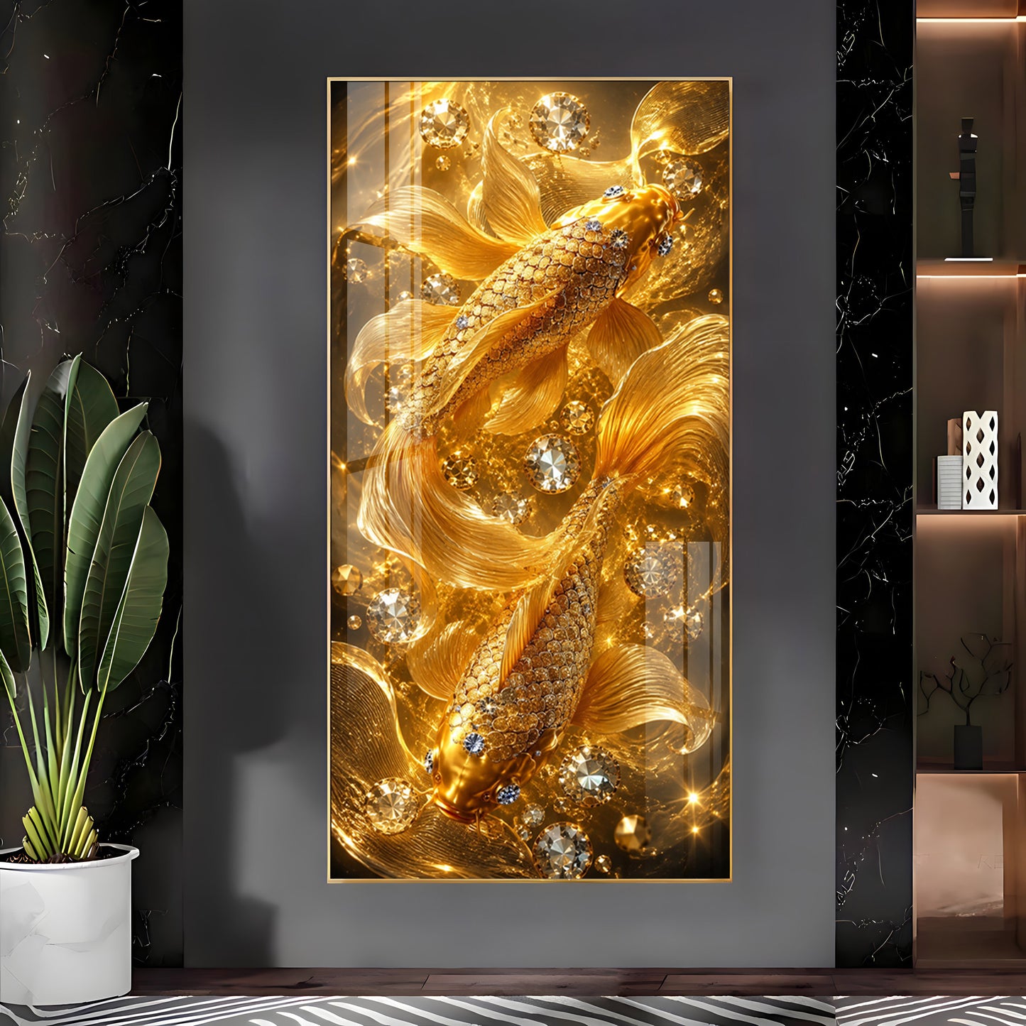 Beautiful Golden Koi Fish Premium Acrylic Vertical Wall Art