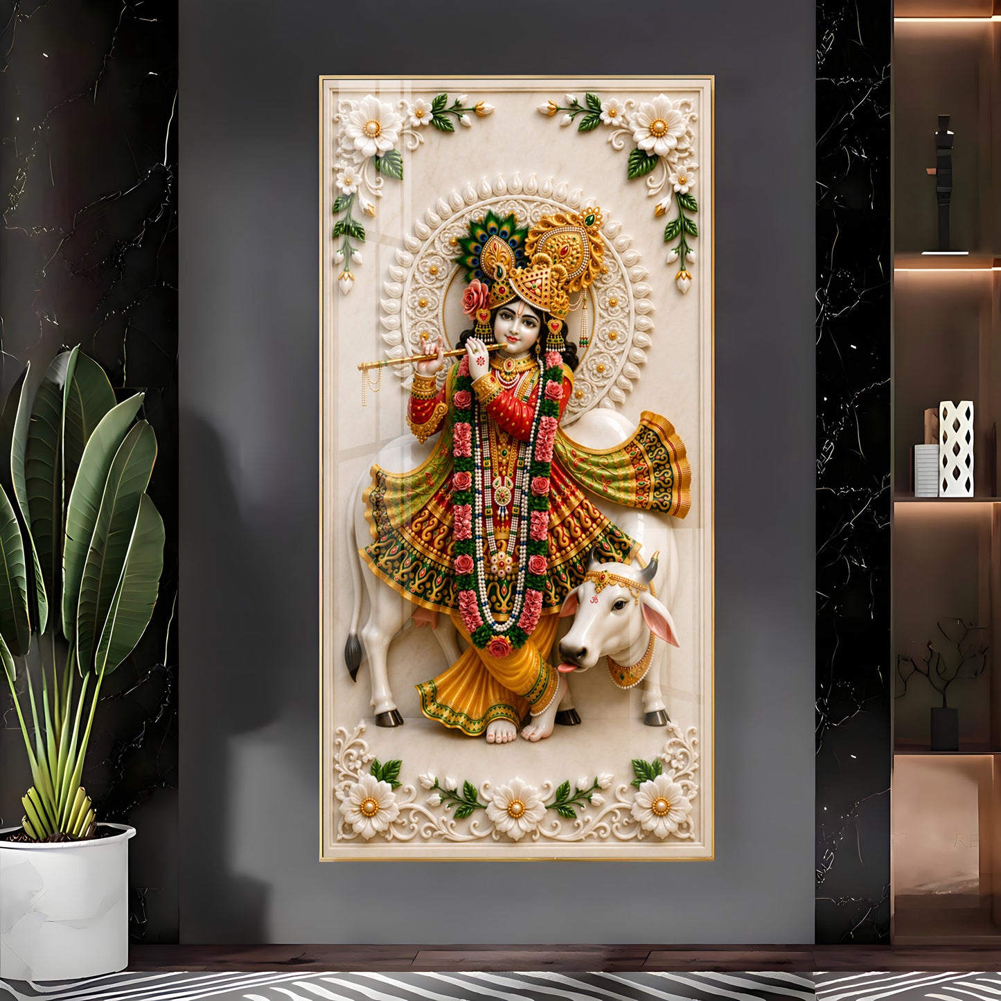 Lord Krishna Playing The Flute Premium Acrylic Vertical Wall Art