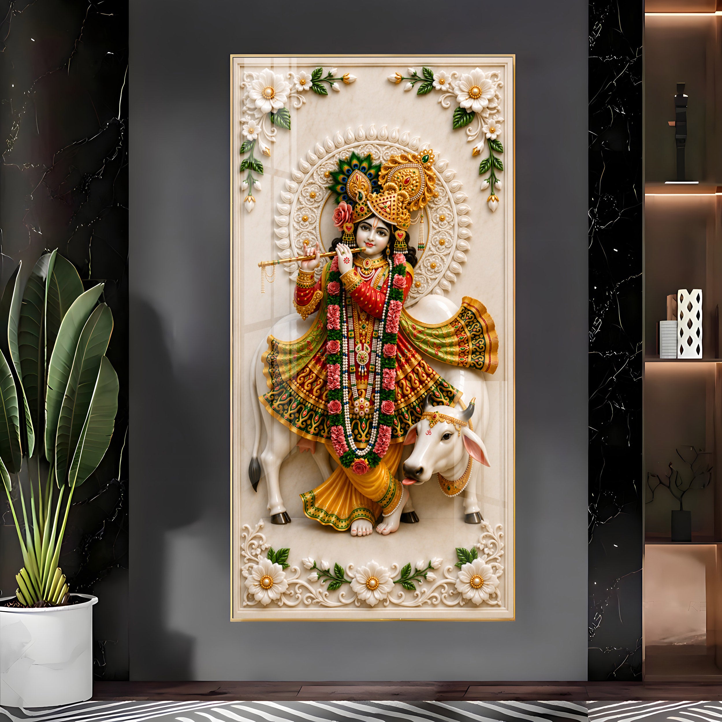 Lord Krishna Playing The Flute Premium Acrylic Vertical Wall Art
