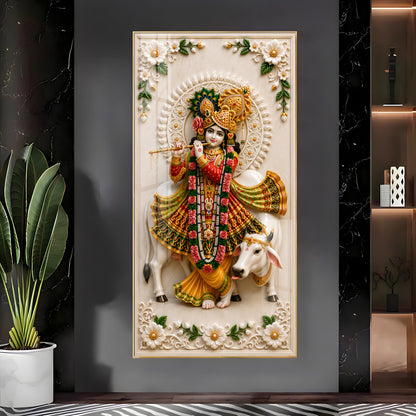 Lord Krishna Playing The Flute Premium Acrylic Vertical Wall Art