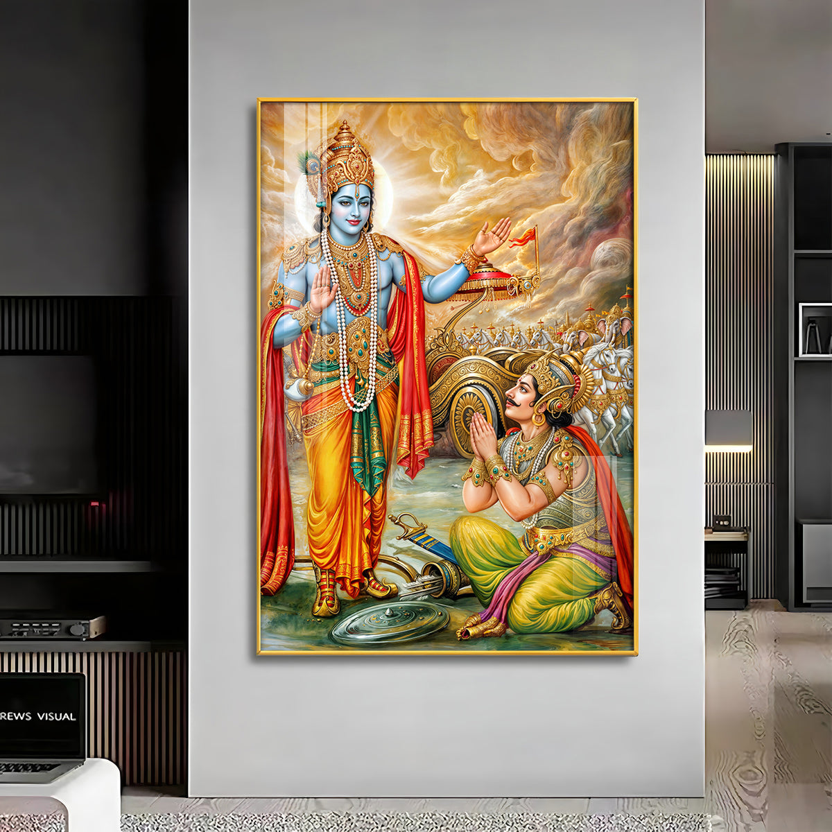 Lord Krishna & Arjuna Premium Acrylic Vertical Wall Art