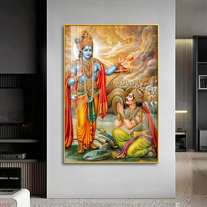 Lord Krishna & Arjuna Premium Acrylic Vertical Wall Art