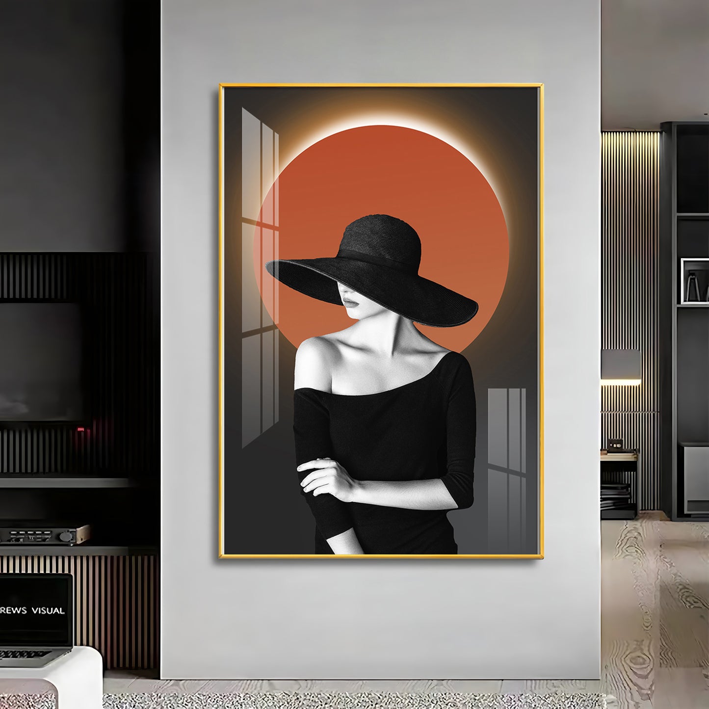 Glow Of Modern Girl In Hat Premium Acrylic Vertical Wall Art