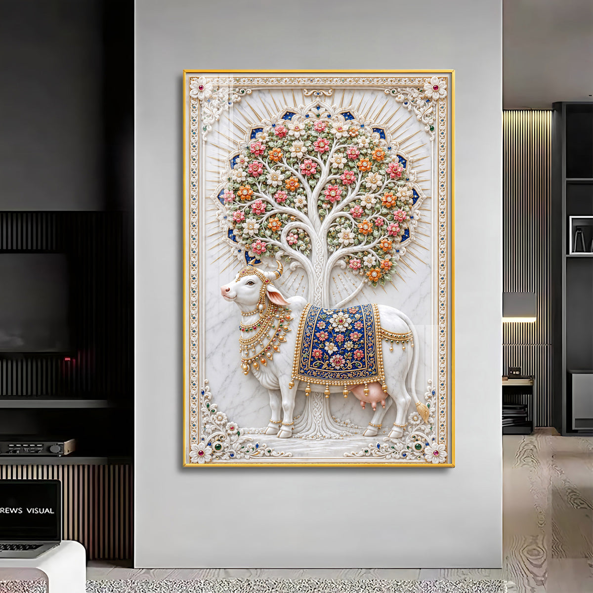 Holy Kamadhenu Premium Acrylic Vertical Wall Art