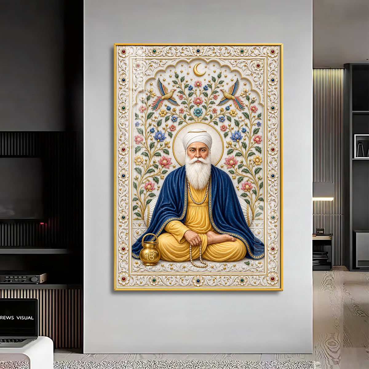Guru Nanak Devji Blue Shawl Premium Acrylic Vertical Wall Art