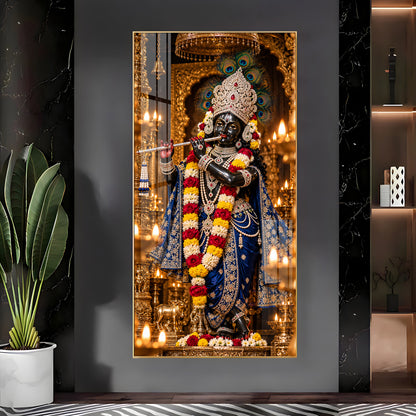 Krishna with Flute in Sanctuary Premium Acrylic Vertical Wall Art