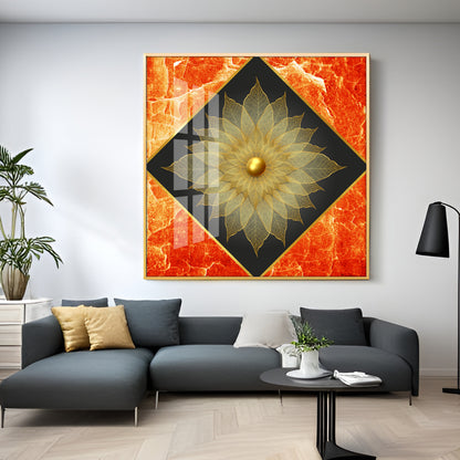 Gold Petal Flower Premium Acrylic Square Wall Art
