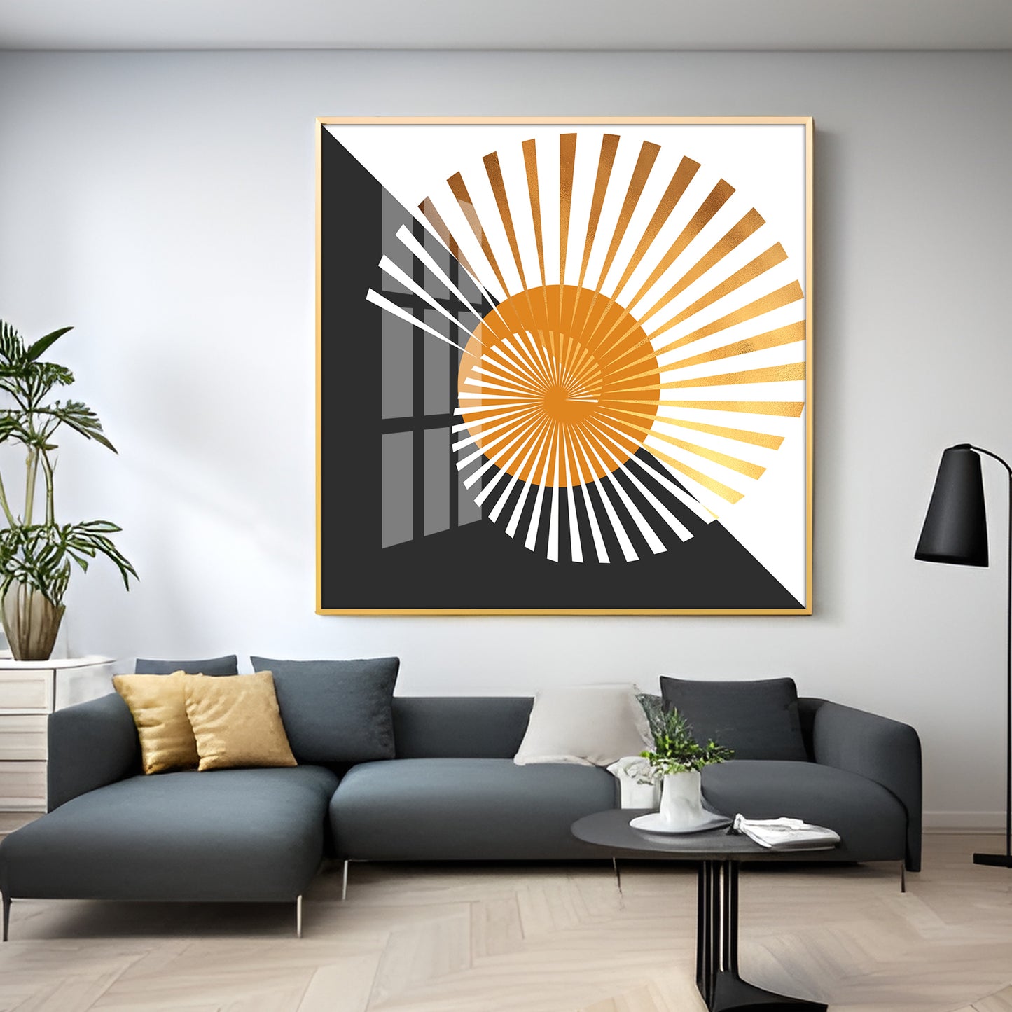 Golden Sunburst Premium Acrylic Square Wall Art