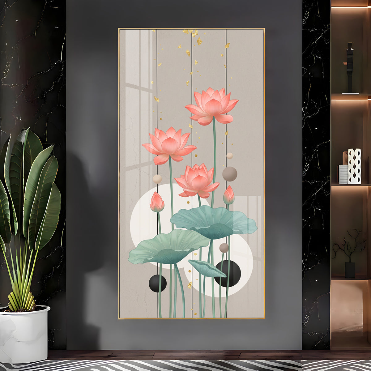 Pink Lotus Abstract Premium Acrylic Vertical Wall Art