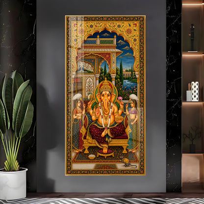 Lord Ganesha Pichwai Premium Acrylic Vertical Wall Art