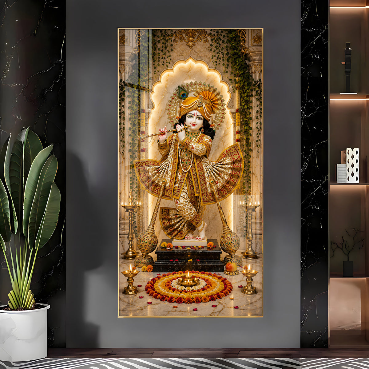 Lord Krishna Playing Flute Bansuri Premium Acrylic Vertical Wall Art