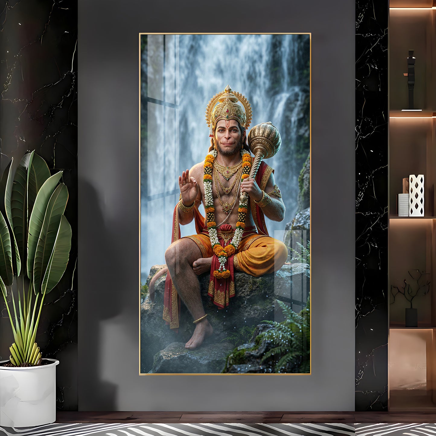 Hanuman Ji At The Water's Edge Premium Acrylic Vertical Wall Art