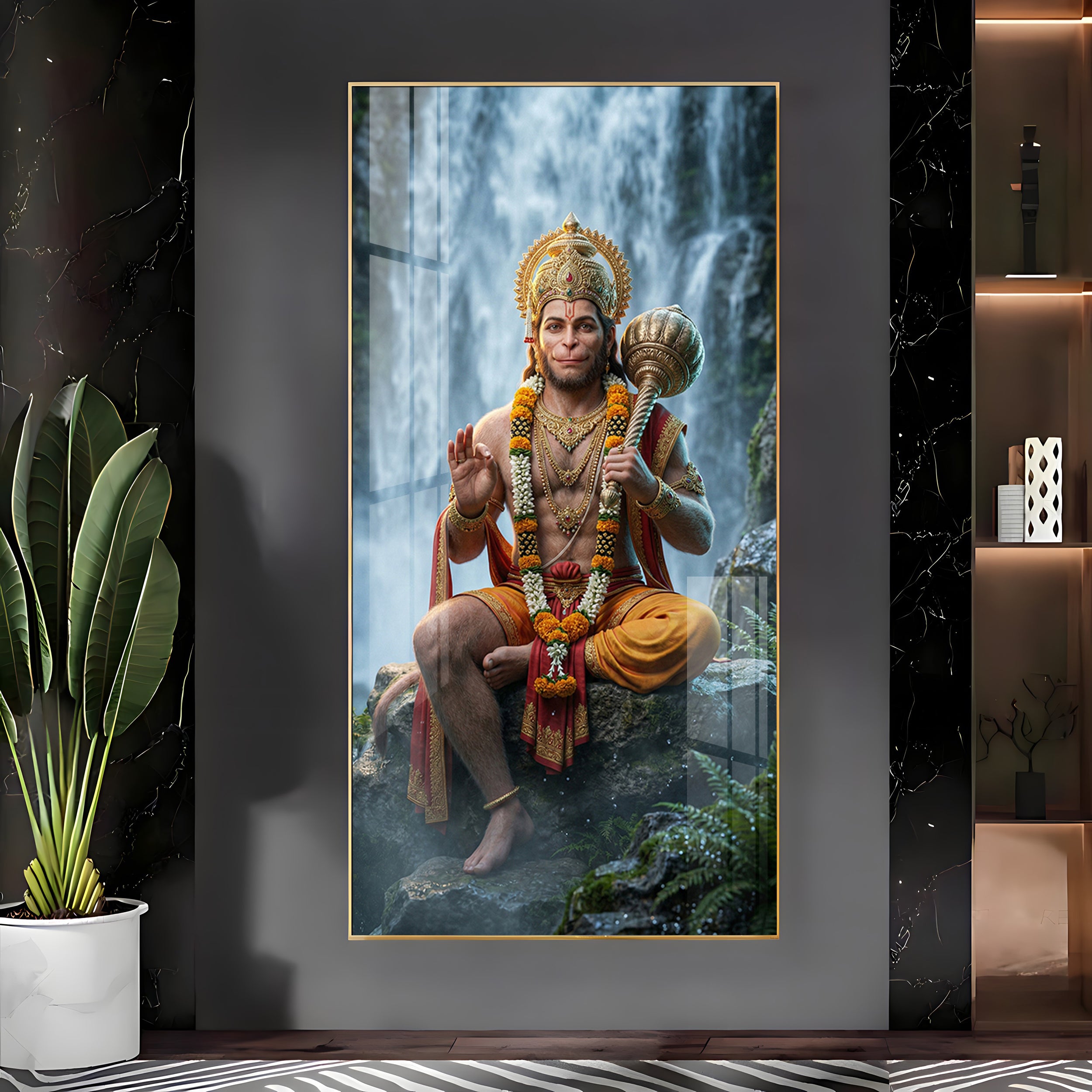 Hanuman Ji At The Water's Edge Premium Acrylic Vertical Wall Art