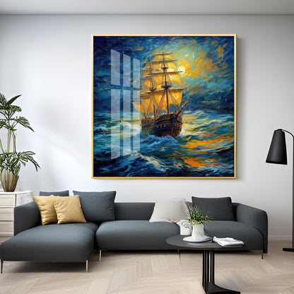 Vintage Sailing Ship Premium Acrylic Square Wall Art