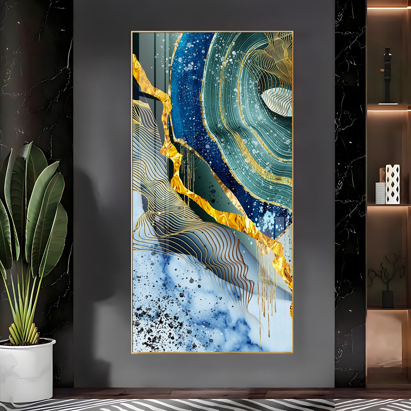 Blue & Green Waves Premium Acrylic Vertical Wall Art