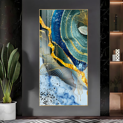 Blue & Green Waves Premium Acrylic Vertical Wall Art