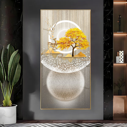 Golden Tree Nature's Embrace Premium Acrylic Vertical Wall Art